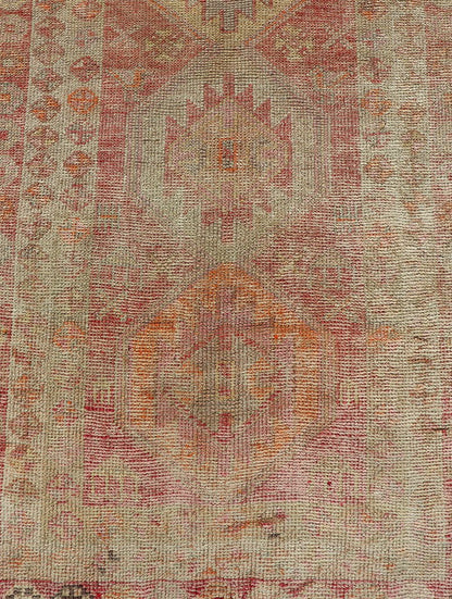 Vintage Long Turkish Oushak Runner with Tribal Medallions in Soft Red. Keivan Woven Arts / rug TU - NED - 4650, country of origin / type: Turkey / Oushak, circa 1950 Measures: 2'6 x 14'0 This vintage Turkish Oushak rug features a multi - medal... - Keivan Woven ArtsTU - NED - 4650 - 23054Rug