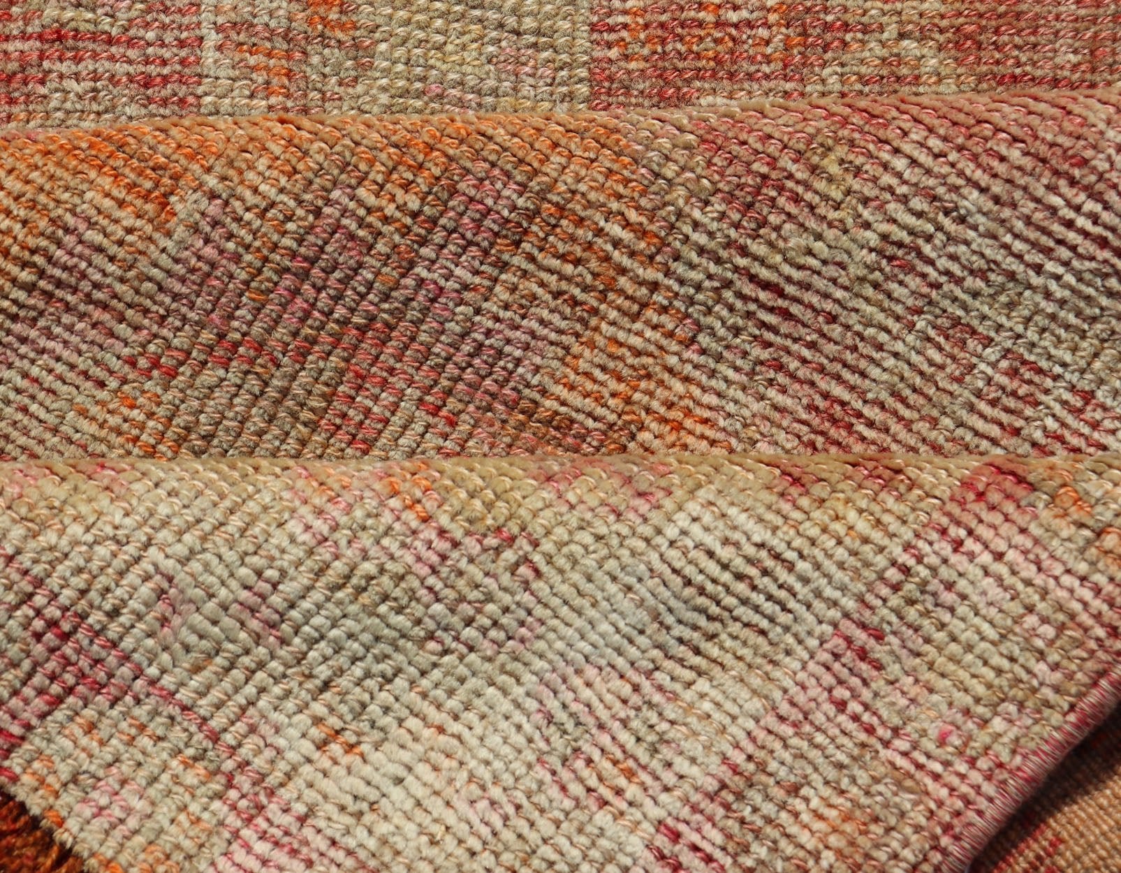 Vintage Long Turkish Oushak Runner with Tribal Medallions in Soft Red. Keivan Woven Arts / rug TU - NED - 4650, country of origin / type: Turkey / Oushak, circa 1950 Measures: 2'6 x 14'0 This vintage Turkish Oushak rug features a multi - medal... - Keivan Woven ArtsTU - NED - 4650 - 23054Rug