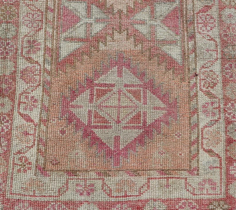 Measures: 2'11 x 12'0 Vintage Turkish Oushak Runner with Latch Hook Medallions in Soft Colors. Keivan Woven Arts / rug TU - NED - 4681, country of origin / type: Turkey / Oushak, circa 1950 This Oushak carpet runner from mid - 20th century Turkey ... - Keivan Woven ArtsTU - NED - 4681 - 22081Rug