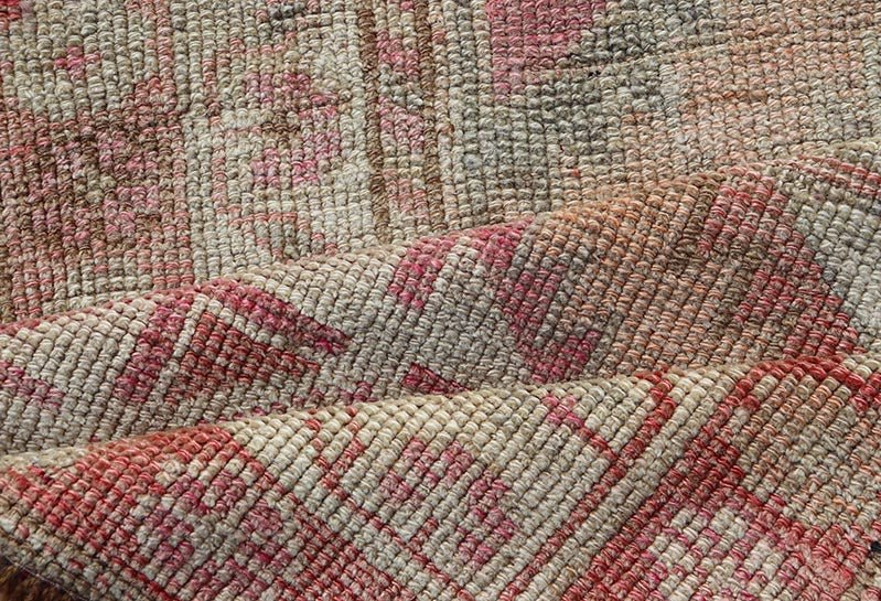 Measures: 2'11 x 12'0 Vintage Turkish Oushak Runner with Latch Hook Medallions in Soft Colors. Keivan Woven Arts / rug TU - NED - 4681, country of origin / type: Turkey / Oushak, circa 1950 This Oushak carpet runner from mid - 20th century Turkey ... - Keivan Woven ArtsTU - NED - 4681 - 22081Rug