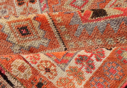 Measures: 2'9 x 12'3 Turkish Vintage Oushak Runner with Tribal Medallion Design in Orange and Ivory. Keivan Woven Arts / rug TU - NED - 4685, country of origin / type: Turkey / Oushak, circa 1950 This beautiful vintage Turkish runner features a ... - Keivan Woven ArtsTU - NED - 4685 - 22093Rug