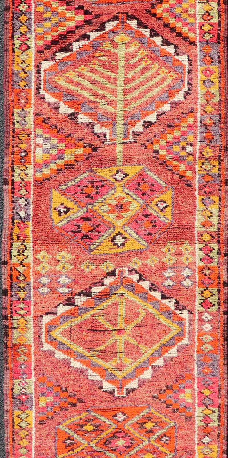 Measures: 3'0 x 12'10 Vintage Turkish Oushak Runner with Medallions in Purple and Multi Colors. Keivan Woven Arts / rug TU - NED - 4687, country of origin / type: Turkey / Oushak, circa mid - 20th Century. This Oushak runner from mid - 20th century Turk... - Keivan Woven ArtsTU - NED - 4687 - 22105Rug