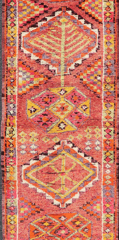 Measures: 3'0 x 12'10 Vintage Turkish Oushak Runner with Medallions in Purple and Multi Colors. Keivan Woven Arts / rug TU - NED - 4687, country of origin / type: Turkey / Oushak, circa mid - 20th Century. This Oushak runner from mid - 20th century Turk... - Keivan Woven ArtsTU - NED - 4687 - 22105Rug