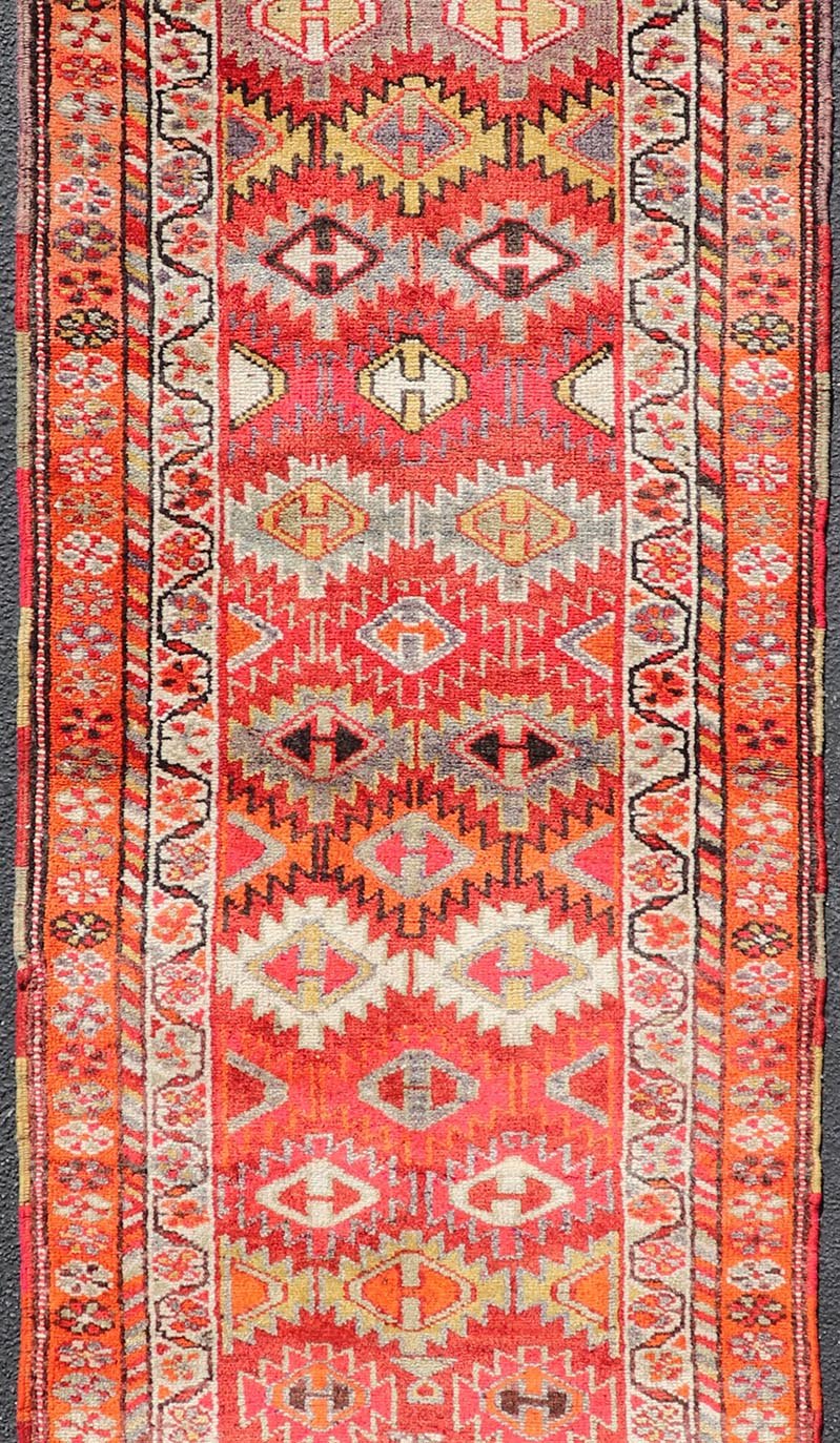 Measures: 2'11 x 9'10 Vintage Turkish Runner with All - Over Diamond Kurdish Design in Multi - Colors. Keivan Woven Arts / rug TU - NED - 4693, country of origin / type: Turkey / Oushak, circa 1950. This beautiful vintage Oushak runner from 1960s Turkey... - Keivan Woven ArtsTU - NED - 4693 - 22135Rug