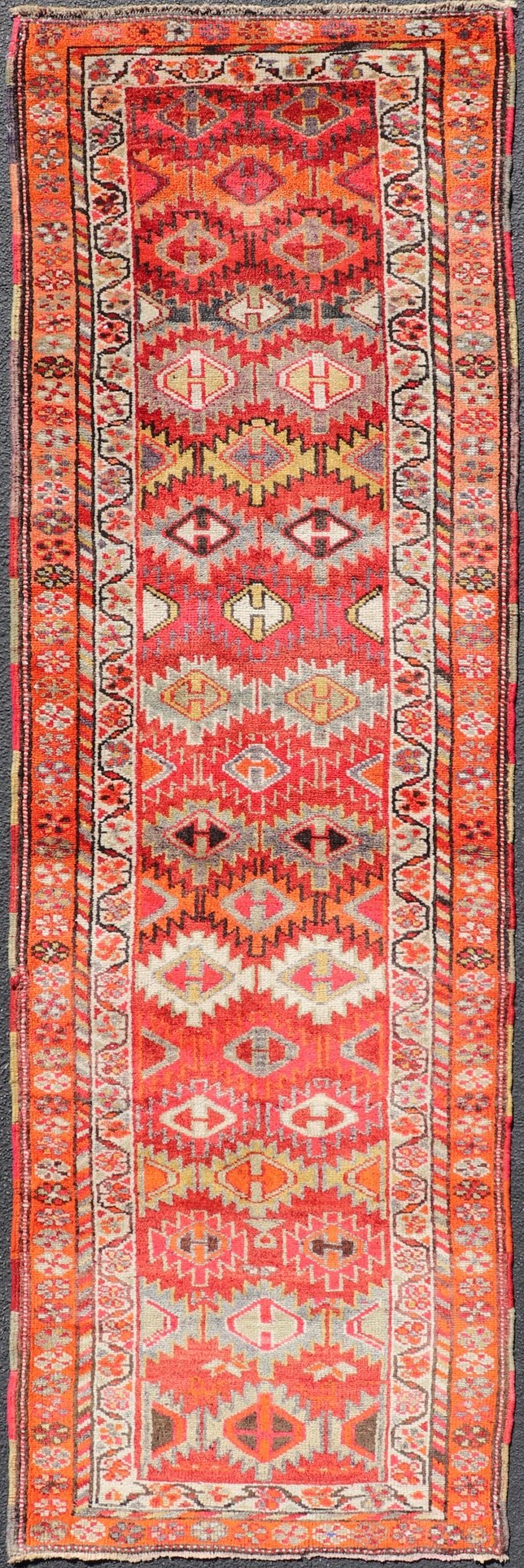 Measures: 2'11 x 9'10 Vintage Turkish Runner with All - Over Diamond Kurdish Design in Multi - Colors. Keivan Woven Arts / rug TU - NED - 4693, country of origin / type: Turkey / Oushak, circa 1950. This beautiful vintage Oushak runner from 1960s Turkey... - Keivan Woven ArtsTU - NED - 4693 - 22135Rug