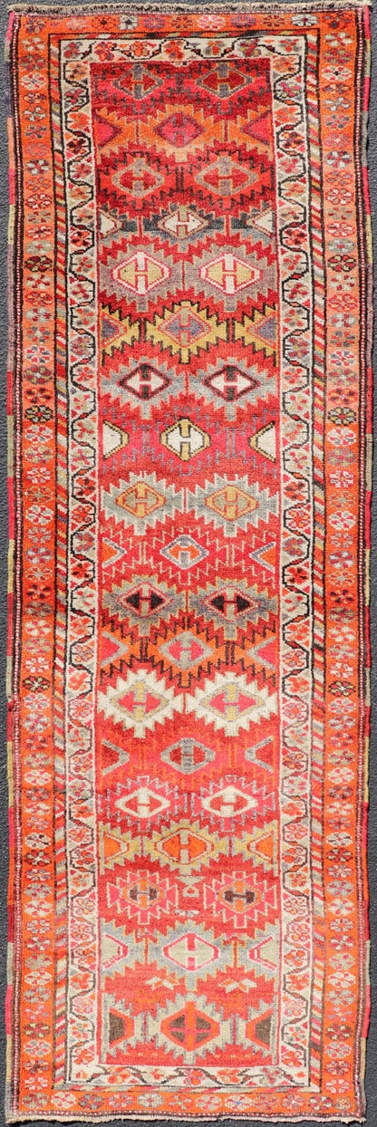 Measures: 2'11 x 9'10 Vintage Turkish Runner with All - Over Diamond Kurdish Design in Multi - Colors. Keivan Woven Arts / rug TU - NED - 4693, country of origin / type: Turkey / Oushak, circa 1950. This beautiful vintage Oushak runner from 1960s Turkey... - Keivan Woven ArtsTU - NED - 4693 - 22135Rug