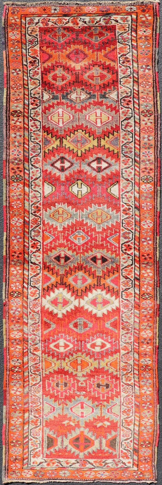 Measures: 2'11 x 9'10 Vintage Turkish Runner with All - Over Diamond Kurdish Design in Multi - Colors. Keivan Woven Arts / rug TU - NED - 4693, country of origin / type: Turkey / Oushak, circa 1950. This beautiful vintage Oushak runner from 1960s Turkey... - Keivan Woven ArtsTU - NED - 4693 - 22135Rug
