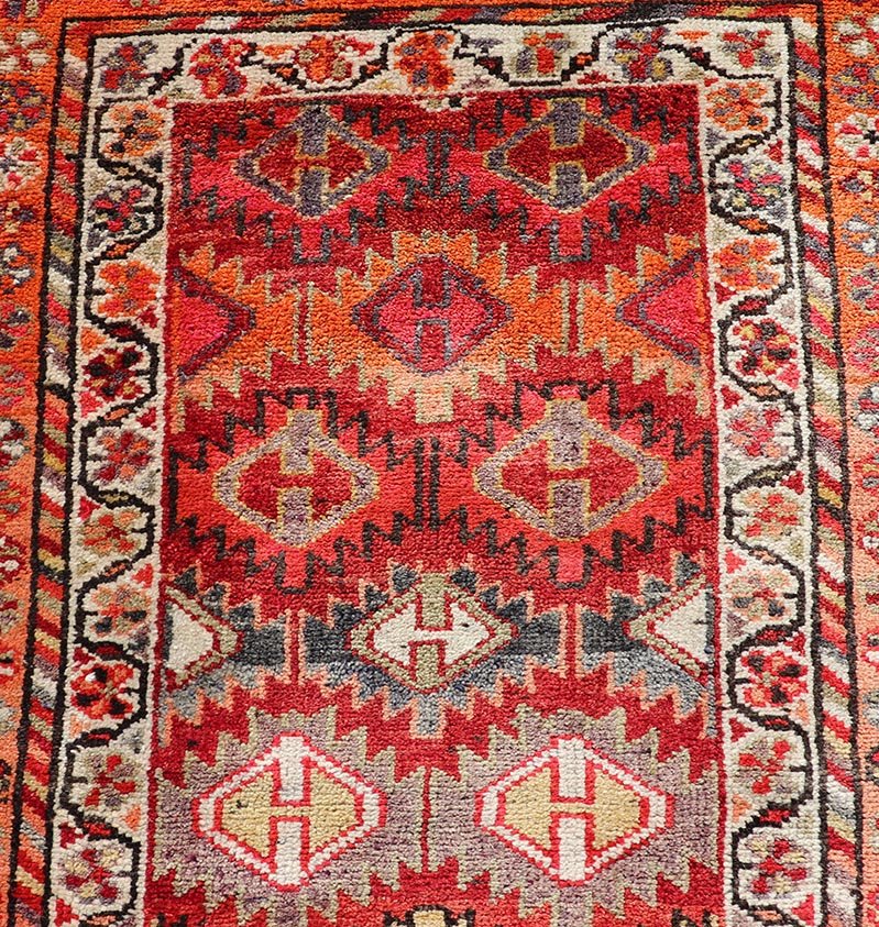 Measures: 2'11 x 9'10 Vintage Turkish Runner with All - Over Diamond Kurdish Design in Multi - Colors. Keivan Woven Arts / rug TU - NED - 4693, country of origin / type: Turkey / Oushak, circa 1950. This beautiful vintage Oushak runner from 1960s Turkey... - Keivan Woven ArtsTU - NED - 4693 - 22135Rug