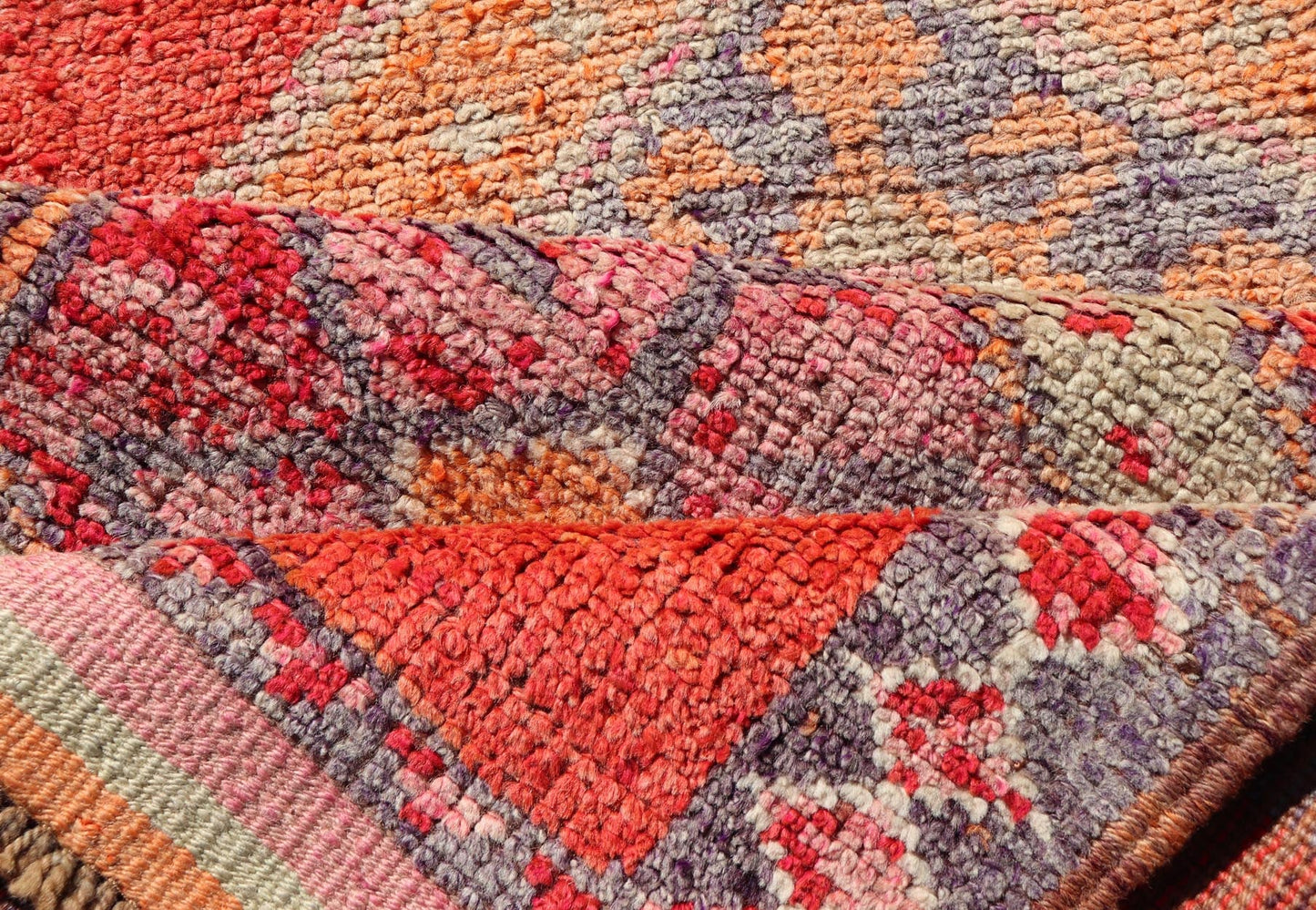 Colorful Oushak Vintage Turkish Runner with Geometric Medallion Design With Orangey - Red Measures: 3'0 x 11'9 Oushak Vintage Turkish Runner with Geometric Medallion Design With Orangey - Red. Keivan Woven Arts / rug TU - NED - 4694, country of or... - Keivan Woven ArtsTU - NED - 4694 - 22141Rug