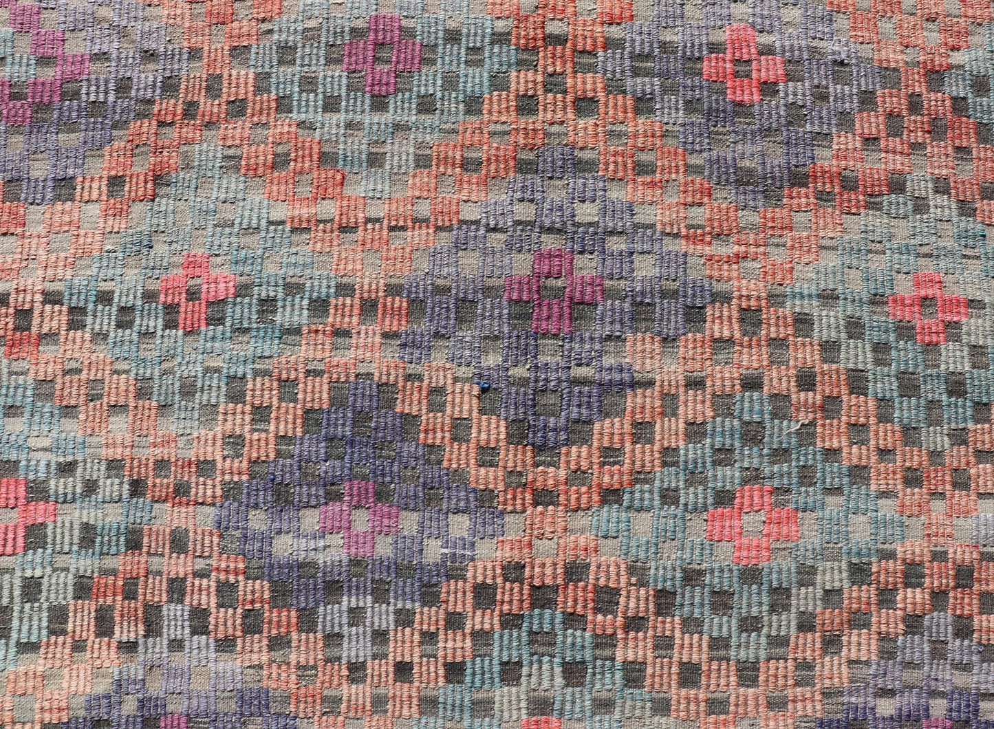 Measures: 6'5 x 7'1 Turkish Vintage Kilim with All - Over Geometric Diamond Design in Multicolor. Keivan Woven Arts / rug TU - NED - 4696, country of origin / type: Turkey / Kilim, circa Mid - 20th Century. This geometric embroidered flat weave from Tur... - Keivan Woven ArtsTU - NED - 4696 - 22147Rug