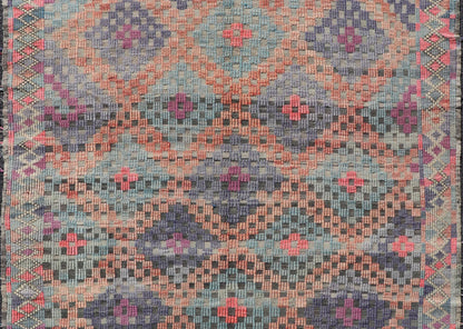 Measures: 6'5 x 7'1 Turkish Vintage Kilim with All - Over Geometric Diamond Design in Multicolor. Keivan Woven Arts / rug TU - NED - 4696, country of origin / type: Turkey / Kilim, circa Mid - 20th Century. This geometric embroidered flat weave from Tur... - Keivan Woven ArtsTU - NED - 4696 - 22147Rug