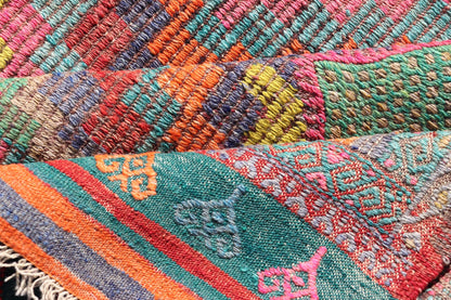 Measures: 6'5 x 8'9 Colorful Vintage Turkish Flat - Weave Tribal Modern Kilim with Embroideries. Keivan Woven Arts / rug TU - NED - 4698, country of origin / type: Turkey / Kilim, circa mid - 20th Century. Rendered in diamond shapes with a spotted a... - Keivan Woven ArtsTU - NED - 4698 - 22159Rug