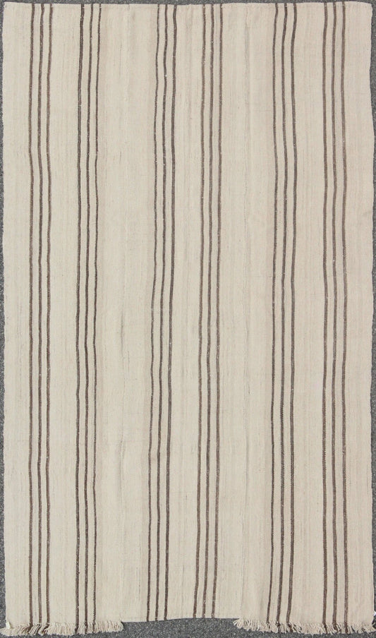 Striped Turkish Vintage Kilim Flat - Weave Rug in Shades of Browns and Ivory. Ivory and brown vintage Kilim from Turkey with Minimalist design in stripes, Keivan Woven Arts / rug/TU - NED - 4720, country of origin / type: Turkey / Kilim, circa 1950c ... - Keivan Woven ArtsTU - NED - 4720 - 9208
