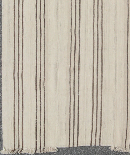 Striped Turkish Vintage Kilim Flat - Weave Rug in Shades of Browns and Ivory. Ivory and brown vintage Kilim from Turkey with Minimalist design in stripes, Keivan Woven Arts / rug/TU - NED - 4720, country of origin / type: Turkey / Kilim, circa 1950c ... - Keivan Woven ArtsTU - NED - 4720 - 9208Rug