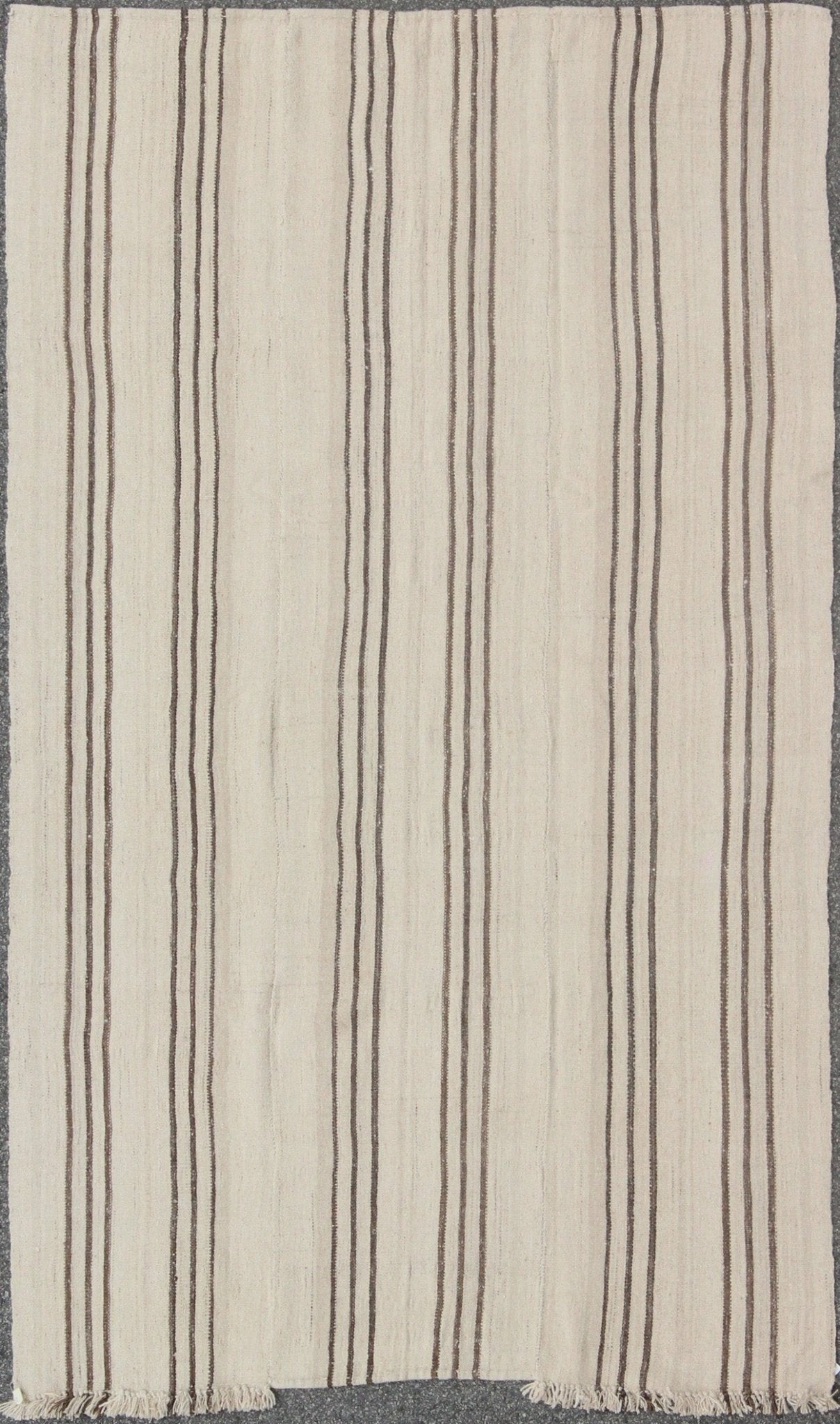 Striped Turkish Vintage Kilim Flat - Weave Rug in Shades of Browns and Ivory. Ivory and brown vintage Kilim from Turkey with Minimalist design in stripes, Keivan Woven Arts / rug/TU - NED - 4720, country of origin / type: Turkey / Kilim, circa 1950c ... - Keivan Woven ArtsTU - NED - 4720 - 9208Rug