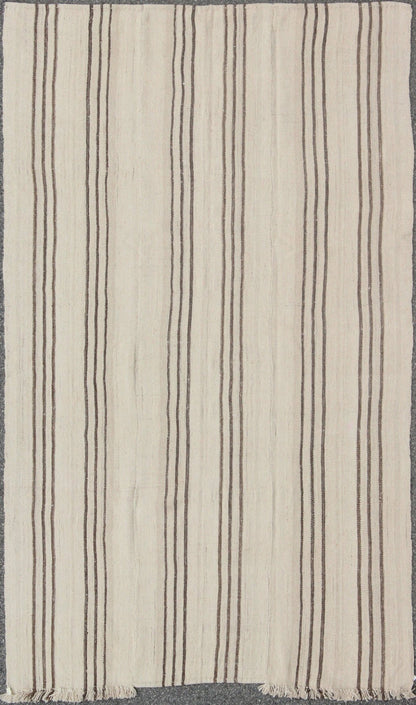 Striped Turkish Vintage Kilim Flat - Weave Rug in Shades of Browns and Ivory. Ivory and brown vintage Kilim from Turkey with Minimalist design in stripes, Keivan Woven Arts / rug/TU - NED - 4720, country of origin / type: Turkey / Kilim, circa 1950c ... - Keivan Woven ArtsTU - NED - 4720 - 9208Rug