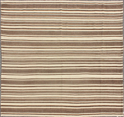 Vintage Turkish Flat - Weave In Muted Colored Kilim in Taupe, Brown and Cream Minimalist design Kilim from Turkey, rug TU - NED - 4724, country of origin / type: Turkey / Kilim, circa 1950 Keivan Woven Arts This vintage flat - woven Kilim feature... - Keivan Woven ArtsTU - NED - 4724 - 9216Rug