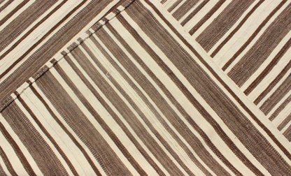 Vintage Turkish Flat - Weave In Muted Colored Kilim in Taupe, Brown and Cream Minimalist design Kilim from Turkey, rug TU - NED - 4724, country of origin / type: Turkey / Kilim, circa 1950 Keivan Woven Arts This vintage flat - woven Kilim feature... - Keivan Woven ArtsTU - NED - 4724 - 9216Rug