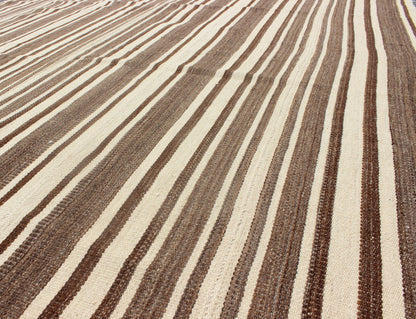 Vintage Turkish Flat - Weave In Muted Colored Kilim in Taupe, Brown and Cream Minimalist design Kilim from Turkey, rug TU - NED - 4724, country of origin / type: Turkey / Kilim, circa 1950 Keivan Woven Arts This vintage flat - woven Kilim feature... - Keivan Woven ArtsTU - NED - 4724 - 9216Rug