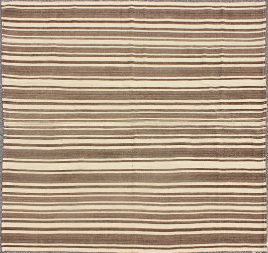 Vintage Turkish Flat - Weave In Muted Colored Kilim in Taupe, Brown and Cream Minimalist design Kilim from Turkey, rug TU - NED - 4724, country of origin / type: Turkey / Kilim, circa 1950 Keivan Woven Arts This vintage flat - woven Kilim feature... - Keivan Woven ArtsTU - NED - 4724 - 9216