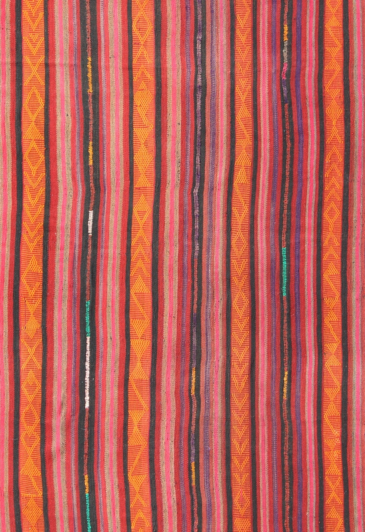 Vintage Flat - Weave Turkish Kilim in Charcoal, Orange, Purple, Red and Pink. Kilim vintage rug from Turkey with striped pattern, rug Tu - Ned - 4733, country of origin / type: Turkey / Kilim, circa 1940 This tribal Kilim from Turkey bears vertica... - Keivan Woven ArtsTU - NED - 4733 - 9222Rug