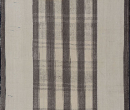 Large Vintage Hand Woven Turkish Kilim Rug With Stripes in Gray, White & Cream Flat - weave Kilim vintage rug from Turkey with stripes in gray, white, taupe, and cream. Keivan Woven Arts / Rug TU - NED - 4971, country of origin / type: Turkey / Kilim,... - Keivan Woven ArtsTU - NED - 4971 - 17190Rug