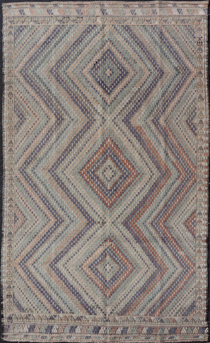 Vintage Turkish Hand Woven Kilim Rug in Wool with Diamond Design. Vintage Turkish Hand Woven Kilim Rug in Wool with Diamond Design. Vintage Kilim rug with all - over sub - geometric diamond design, Keivan Woven Arts; rug TU - NED - 50001, country of o... - Keivan Woven ArtsTU - NED - 50001 - 22375Rug