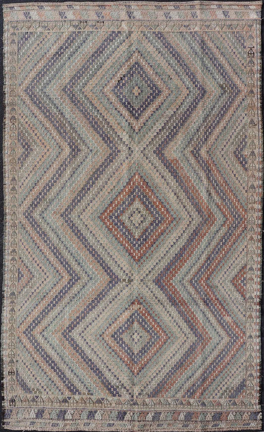 Vintage Turkish Hand Woven Kilim Rug in Wool with Diamond Design. Vintage Turkish Hand Woven Kilim Rug in Wool with Diamond Design. Vintage Kilim rug with all - over sub - geometric diamond design, Keivan Woven Arts; rug TU - NED - 50001, country of o... - Keivan Woven ArtsTU - NED - 50001 - 22375Rug