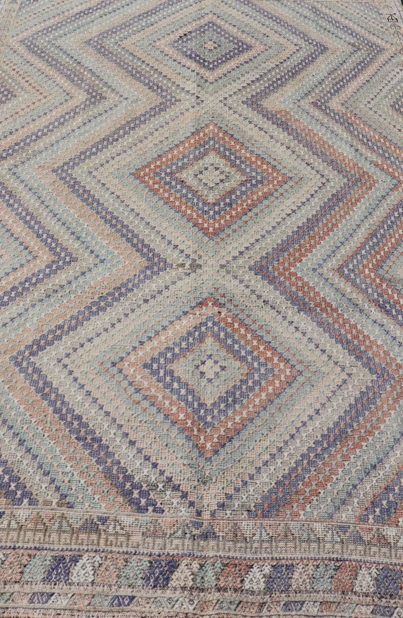 Vintage Turkish Hand Woven Kilim Rug in Wool with Diamond Design. Vintage Turkish Hand Woven Kilim Rug in Wool with Diamond Design. Vintage Kilim rug with all - over sub - geometric diamond design, Keivan Woven Arts; rug TU - NED - 50001, country of o... - Keivan Woven ArtsTU - NED - 50001 - 22375Rug