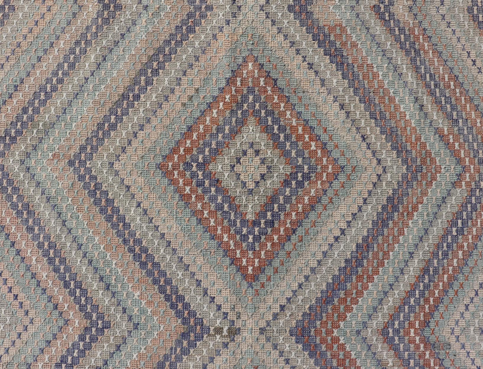Vintage Turkish Hand Woven Kilim Rug in Wool with Diamond Design. Vintage Turkish Hand Woven Kilim Rug in Wool with Diamond Design. Vintage Kilim rug with all - over sub - geometric diamond design, Keivan Woven Arts; rug TU - NED - 50001, country of o... - Keivan Woven ArtsTU - NED - 50001 - 22375Rug