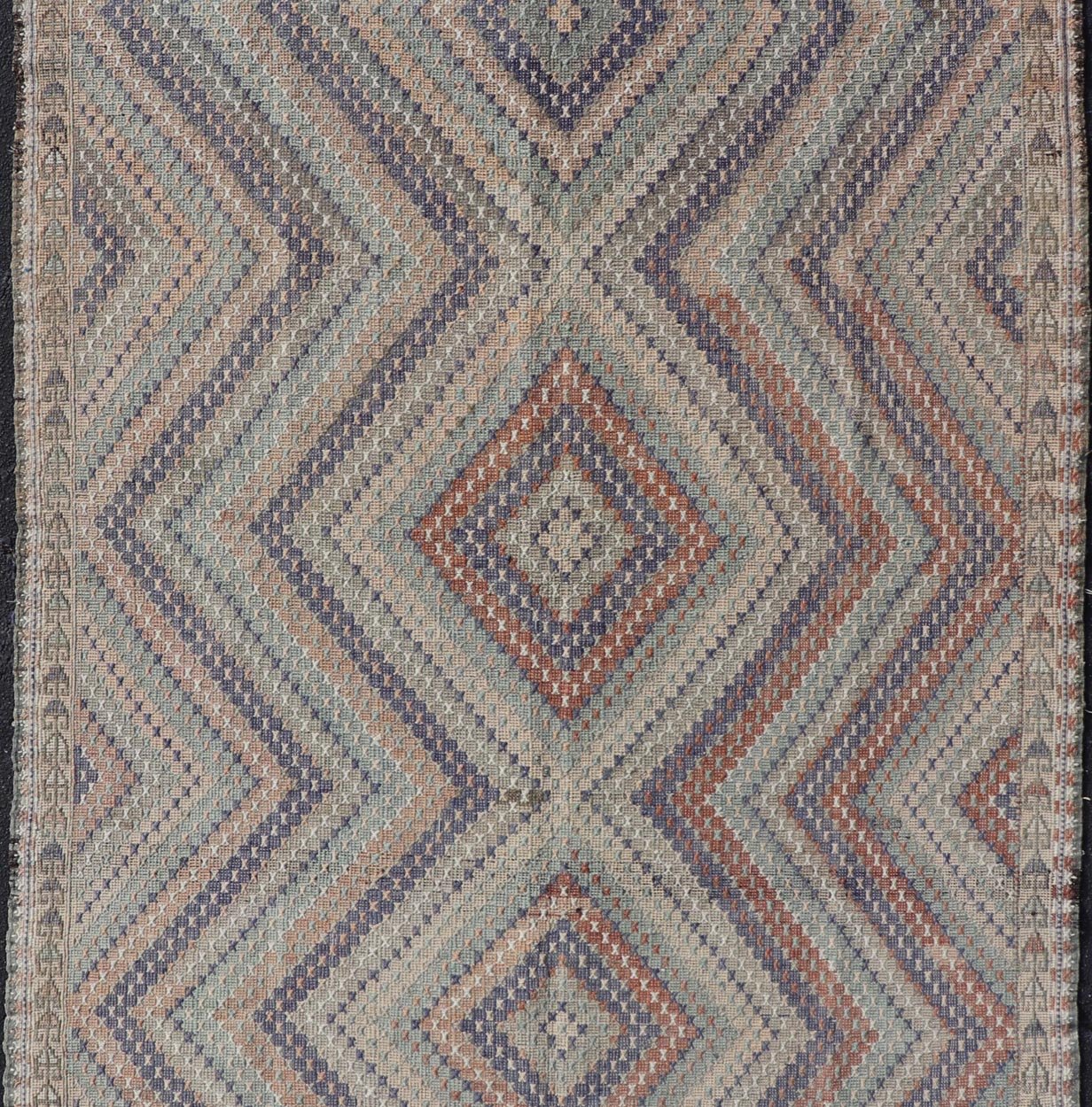 Vintage Turkish Hand Woven Kilim Rug in Wool with Diamond Design. Vintage Turkish Hand Woven Kilim Rug in Wool with Diamond Design. Vintage Kilim rug with all - over sub - geometric diamond design, Keivan Woven Arts; rug TU - NED - 50001, country of o... - Keivan Woven ArtsTU - NED - 50001 - 22375Rug