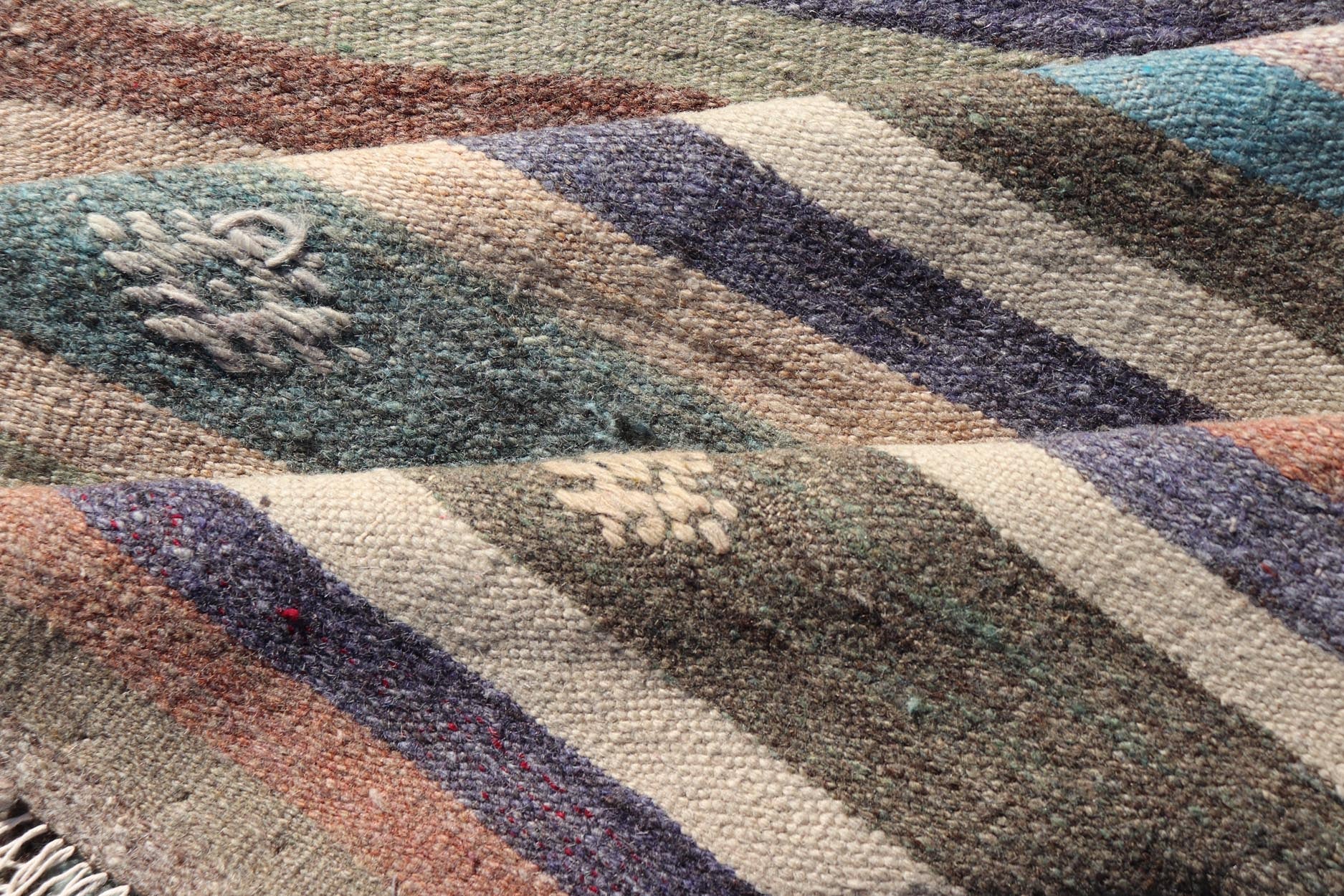 Measures: 2'9 x 9'4 Vintage Hand Woven Turkish Kilim Runner with Stripe and Modern Motif Design. Keivan Woven Arts / rug TU - NED - 5007, country of origin / type: Turkey / Kilim, circa 1950 This vintage flat - woven Kilim runner features a minimal... - Keivan Woven ArtsTU - NED - 5007 - 22207Rug