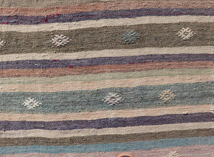Measures: 2'8 x 9'4 Vintage Flat Weave Turkish Kilim Runner with Stripe and Modern Motif Design. Keivan Woven Arts / rug TU - NED - 5008, country of origin / type: Turkey / Kilim, circa 1950 This vintage flat - woven Kilim runner features a minimalist... - Keivan Woven ArtsTU - NED - 5008 - 22213Rug