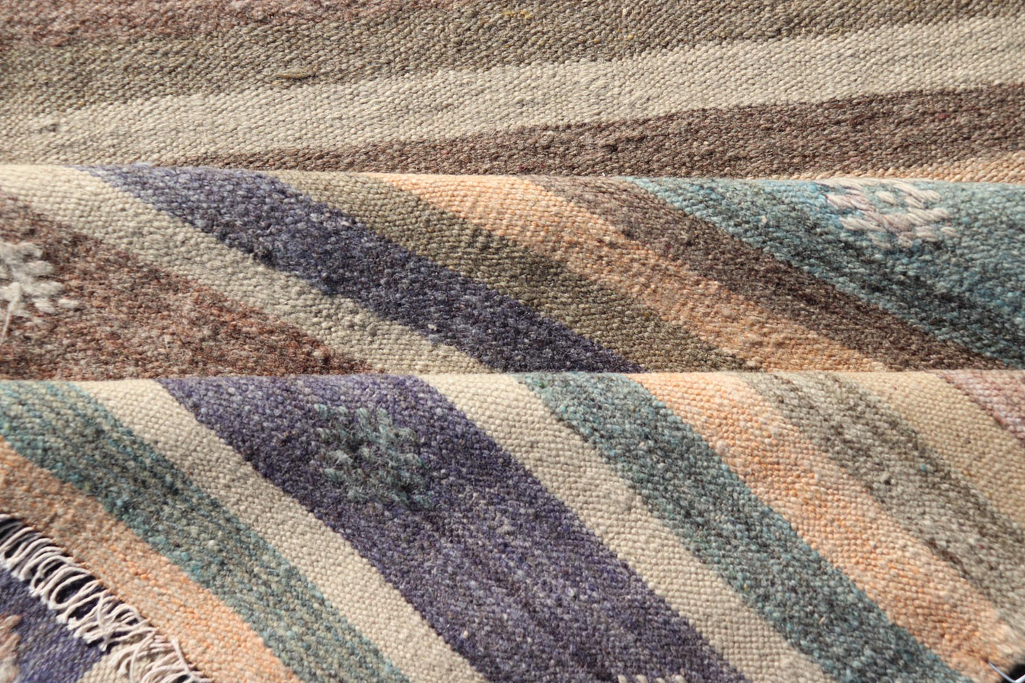 Measures: 2'8 x 9'4 Vintage Flat Weave Turkish Kilim Runner with Stripe and Modern Motif Design. Keivan Woven Arts / rug TU - NED - 5008, country of origin / type: Turkey / Kilim, circa 1950 This vintage flat - woven Kilim runner features a minimalist... - Keivan Woven ArtsTU - NED - 5008 - 22213Rug