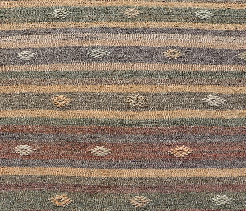 Measures: 2'11 x 10'8 Geometric Colorful Embroidered Vintage Turkish Flat - Weave Kilim Runner. Keivan Woven Arts / rug TU - NED - 5009, country of origin / type: Turkey / Kilim, circa 1950 This Kilim runner from Turkey features a striped design o... - Keivan Woven ArtsTU - NED - 5009 - 22219Rug