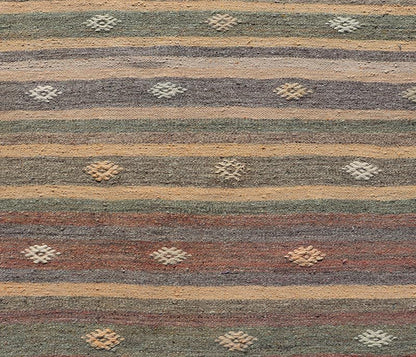 Measures: 2'11 x 10'8 Geometric Colorful Embroidered Vintage Turkish Flat - Weave Kilim Runner. Keivan Woven Arts / rug TU - NED - 5009, country of origin / type: Turkey / Kilim, circa 1950 This Kilim runner from Turkey features a striped design o... - Keivan Woven ArtsTU - NED - 5009 - 22219Rug