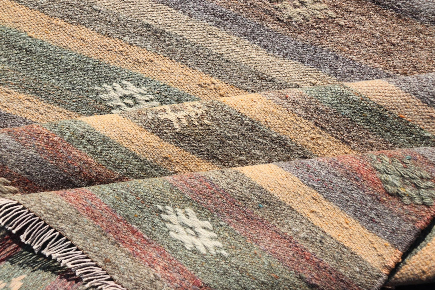Measures: 2'11 x 10'8 Geometric Colorful Embroidered Vintage Turkish Flat - Weave Kilim Runner. Keivan Woven Arts / rug TU - NED - 5009, country of origin / type: Turkey / Kilim, circa 1950 This Kilim runner from Turkey features a striped design o... - Keivan Woven ArtsTU - NED - 5009 - 22219Rug