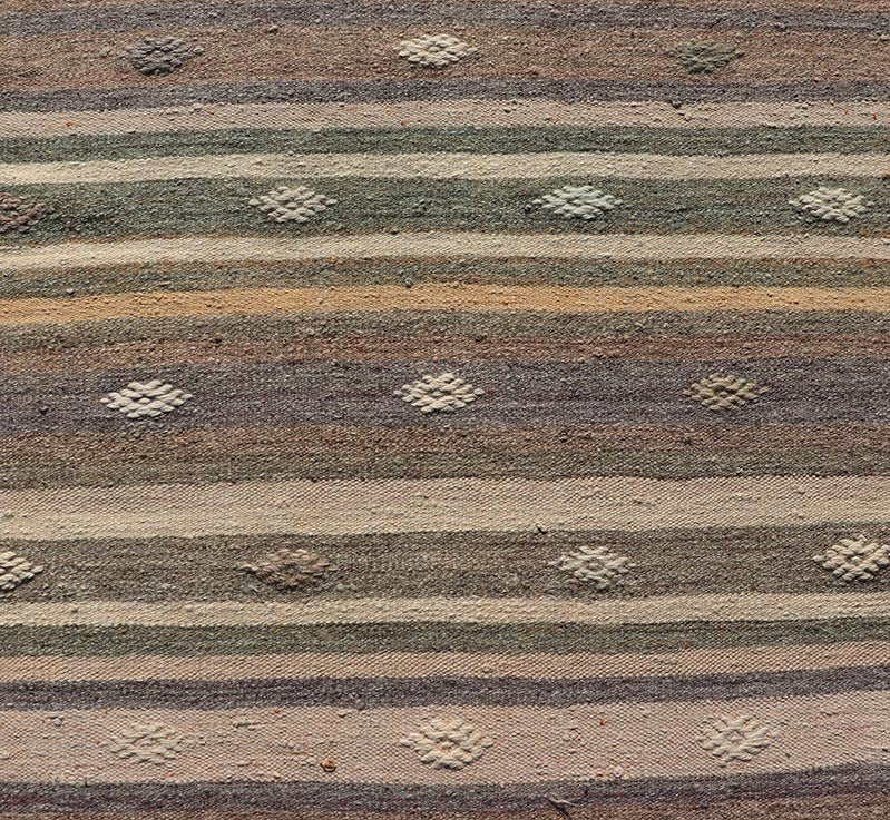 Measures: 3'0 x 10'9 Embroidered Geometric Colorful Vintage Turkish Flat - Weave Kilim Runner. Keivan Woven Arts / rug TU - NED - 5010, country of origin / type: Turkey / Kilim, circa 1950 This Kilim runner from Turkey features a striped design of ... - Keivan Woven ArtsTU - NED - 5010 - 22225Rug