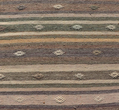 Measures: 3'0 x 10'9 Embroidered Geometric Colorful Vintage Turkish Flat - Weave Kilim Runner. Keivan Woven Arts / rug TU - NED - 5010, country of origin / type: Turkey / Kilim, circa 1950 This Kilim runner from Turkey features a striped design of ... - Keivan Woven ArtsTU - NED - 5010 - 22225Rug