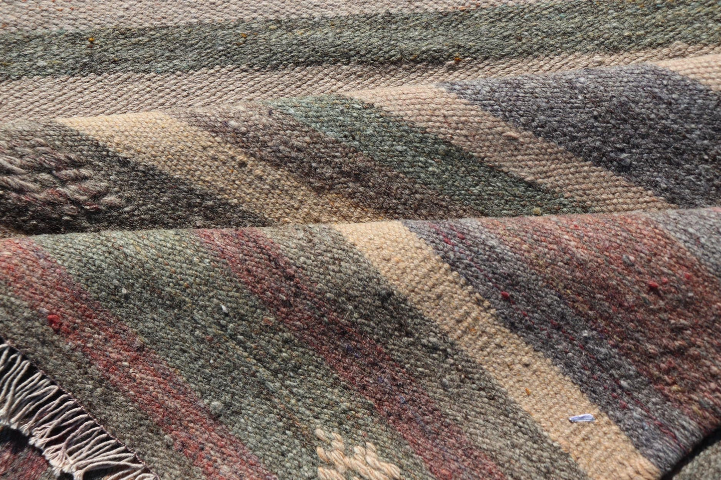 Measures: 3'0 x 10'9 Embroidered Geometric Colorful Vintage Turkish Flat - Weave Kilim Runner. Keivan Woven Arts / rug TU - NED - 5010, country of origin / type: Turkey / Kilim, circa 1950 This Kilim runner from Turkey features a striped design of ... - Keivan Woven ArtsTU - NED - 5010 - 22225Rug
