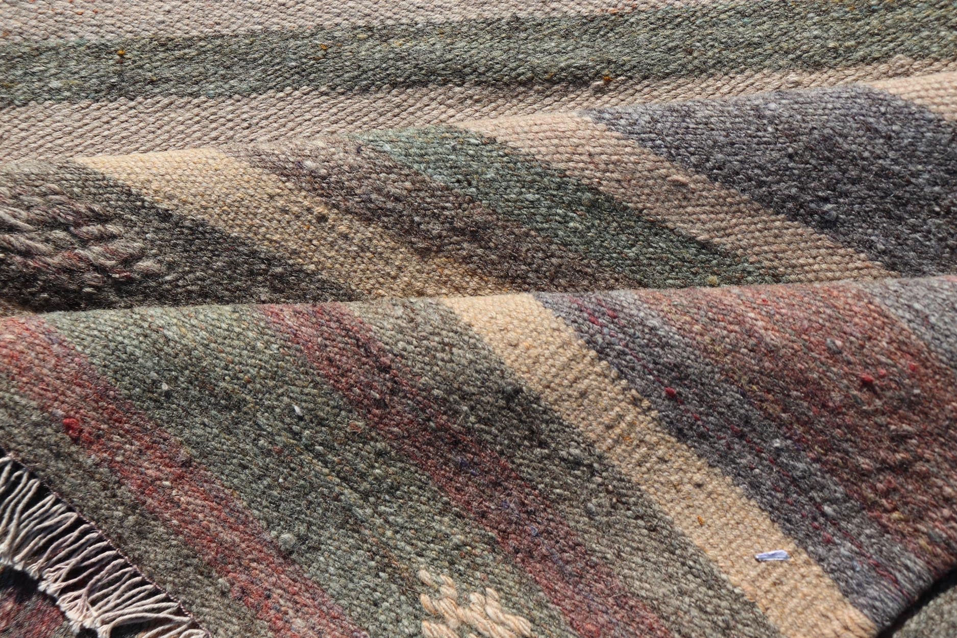 Measures: 3'0 x 10'9 Embroidered Geometric Colorful Vintage Turkish Flat - Weave Kilim Runner. Keivan Woven Arts / rug TU - NED - 5010, country of origin / type: Turkey / Kilim, circa 1950 This Kilim runner from Turkey features a striped design of ... - Keivan Woven ArtsTU - NED - 5010 - 22225Rug