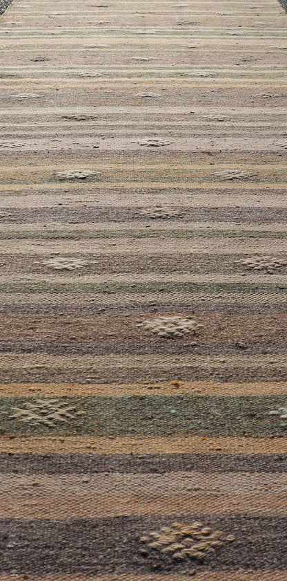 Measures: 3'0 x 10'9 Embroidered Geometric Colorful Vintage Turkish Flat - Weave Kilim Runner. Keivan Woven Arts / rug TU - NED - 5010, country of origin / type: Turkey / Kilim, circa 1950 This Kilim runner from Turkey features a striped design of ... - Keivan Woven ArtsTU - NED - 5010 - 22225Rug