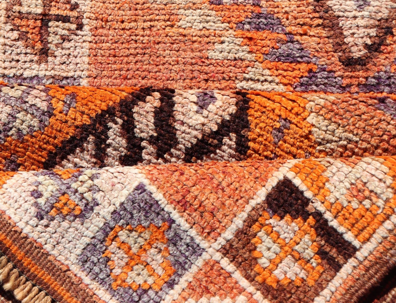 Measures: 3'0 x 14'2 Multicolored Midcentury Turkish Kurdish Oushak Runner with Diamond Medallions. Keivan Woven Arts / rug TU - NED - 5022, country of origin / type: Iran / Kurdish Oushak, circa 1950 This Kurdish tribal rug was woven with the empha... - Keivan Woven ArtsTU - NED - 5022 - 22273Rug