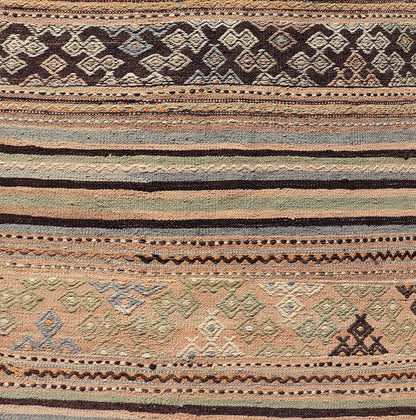 Measures: 2'8 x 9'6 Colorful Vintage Turkish Embroidered Flatweave Runner Striped Geometric Design. Keivan Woven Arts / rug TU - NED - 5026, country of origin / type: Turkey / Kilim, circa 1960. This vintage flat - woven kilim runner features a min... - Keivan Woven ArtsTU - NED - 5026 - 22297Rug