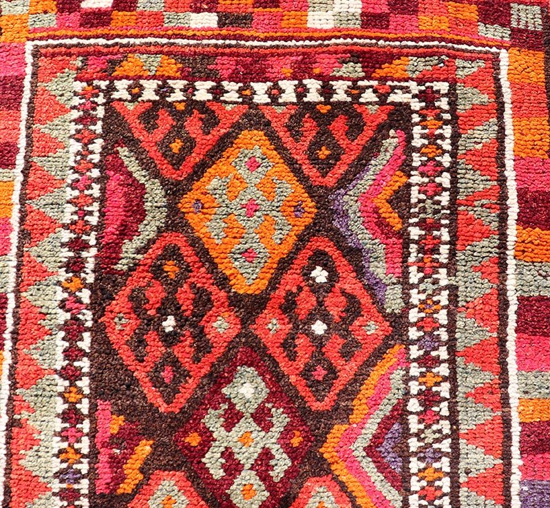 Measures: 2'11 x 13'3 Turkish Geometric Kurdish Design Vintage Runner With All - Over Tribal Design. Keivan Woven Arts / rug TU - NED - 5028, country of origin / type: Turkey / Turkish 1960's This runner from Turkey features an all over diamond design... - Keivan Woven ArtsTU - NED - 5028 - 22309Rug