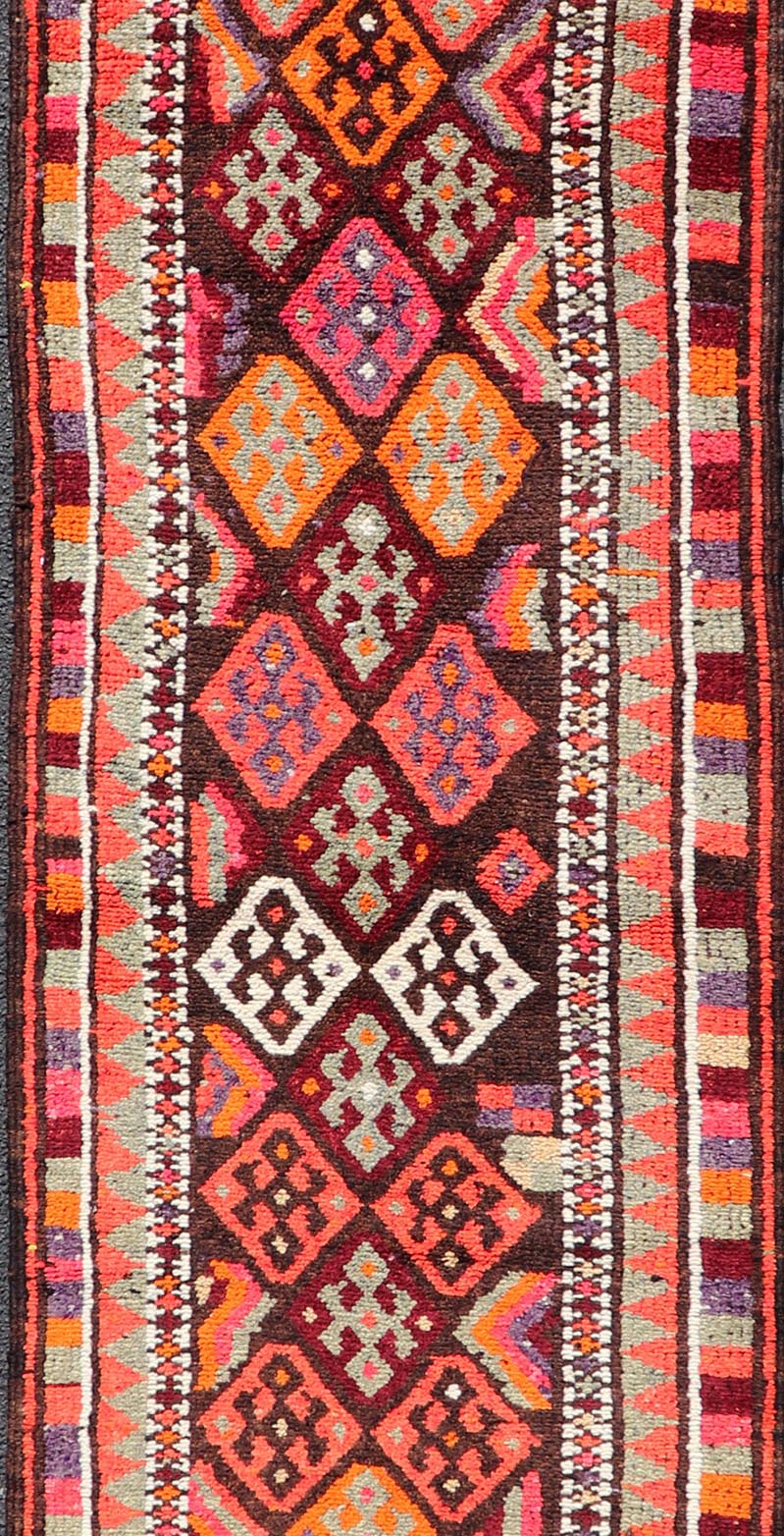 Measures: 2'11 x 13'3 Turkish Geometric Kurdish Design Vintage Runner With All - Over Tribal Design. Keivan Woven Arts / rug TU - NED - 5028, country of origin / type: Turkey / Turkish 1960's This runner from Turkey features an all over diamond design... - Keivan Woven ArtsTU - NED - 5028 - 22309Rug