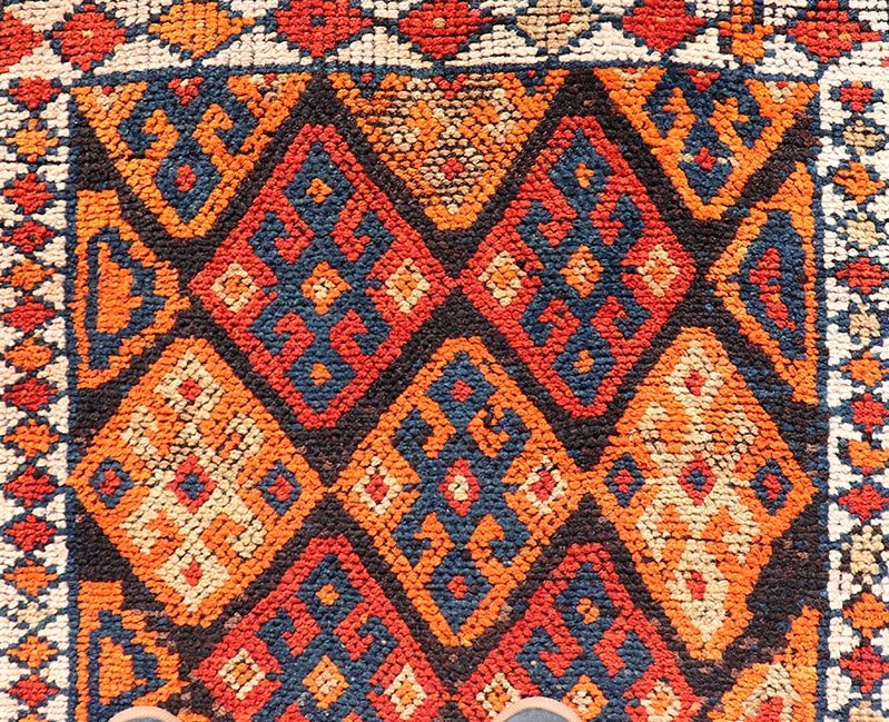 Measures: 3'0 x 11'5 Vintage Turkish Runner with All - Over Diamond Tribal Design in Multi - Colors. Keivan Woven Arts / TU - NED - 5029, country of origin / type: Turkey / Oushak, circa 1960. This beautiful vintage Oushak runner from 1960s features... - Keivan Woven ArtsTU - NED - 5029 - 22315Rug