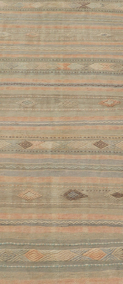 Measures: 2'9 x 7'11 Stripe Vintage Turkish Kilim Flat - Weave Runner With Geometric Tribal Design. Keivan Woven Arts / rug TU - NED - 5032, country of origin / type: Turkey / Kilim, circa 1960 This Kilim runner from Turkey features a striped design o... - Keivan Woven ArtsTU - NED - 5032 - 23084Rug