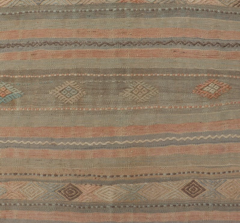 Measures: 2'9 x 7'11 Stripe Vintage Turkish Kilim Flat - Weave Runner With Geometric Tribal Design. Keivan Woven Arts / rug TU - NED - 5032, country of origin / type: Turkey / Kilim, circa 1960 This Kilim runner from Turkey features a striped design o... - Keivan Woven ArtsTU - NED - 5032 - 23084Rug