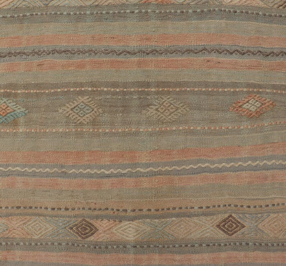 Measures: 2'9 x 7'11 Stripe Vintage Turkish Kilim Flat - Weave Runner With Geometric Tribal Design. Keivan Woven Arts / rug TU - NED - 5032, country of origin / type: Turkey / Kilim, circa 1960 This Kilim runner from Turkey features a striped design o... - Keivan Woven ArtsTU - NED - 5032 - 23084Rug